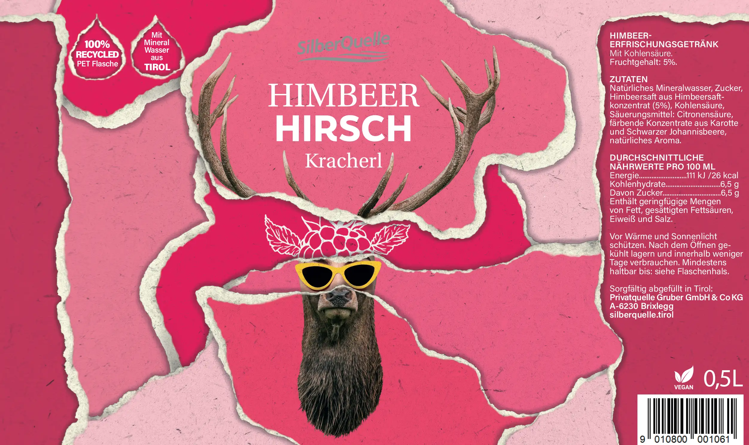 Neu gestaltetes Etikett für Himbeer Hirsch Kracherl